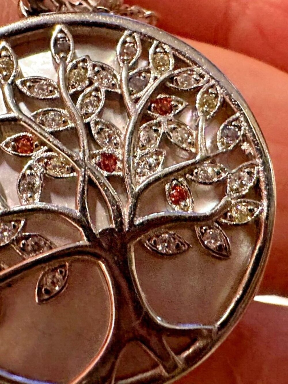 Sterling Silver 925 Mother Of Pearl Tree Of Life Pendant 17" Necklace Italy 6.5g